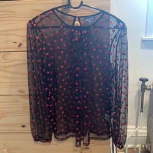 ModCloth Medium sheer black long sleeve blouse with hearts
